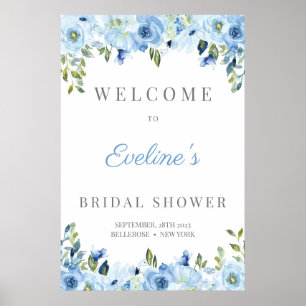 Poster Douche nuptiale à fleurs bleues Dusty