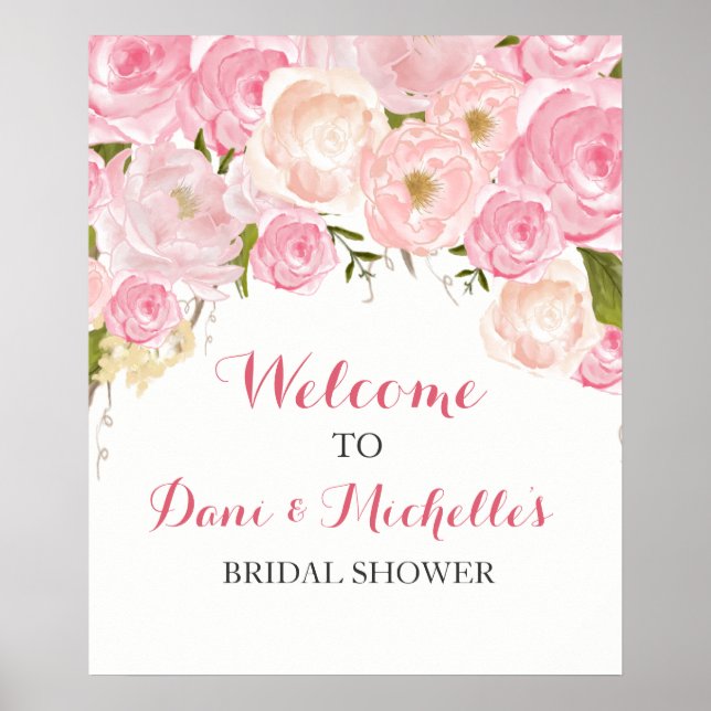 Poster douche nuptiale de fleurs roses SIGNE (Devant)