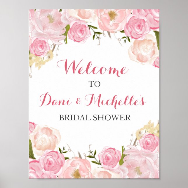 Poster douche nuptiale de fleurs roses SIGNE (Devant)