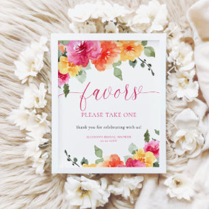 Poster Douche nuptiale fleurie colorée favorise signe