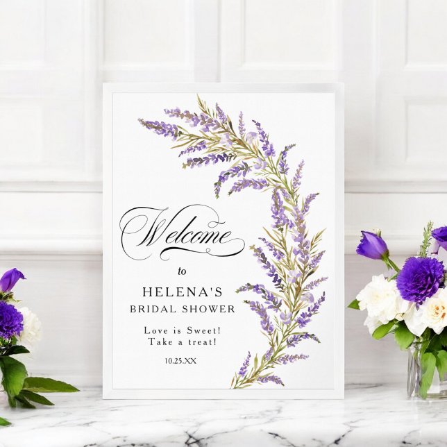 Poster Douche nuptiale fleurie lavande bienvenue (Lavender floral watercolor bridal shower welcome poster)