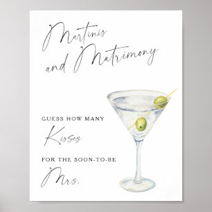 Poster Douche nuptiale Martini sèche Combien de baisers