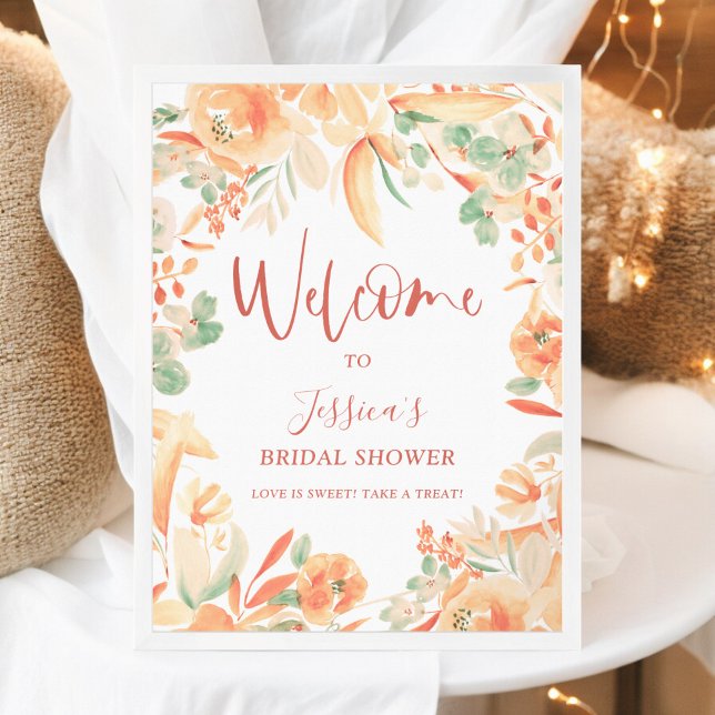 Poster Douche nuptiale rose gras (Bold pink floral watercolor bridal shower welcome poster)