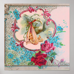 POSTER DOUCHE POUR FILLE BÉBÉ STORK