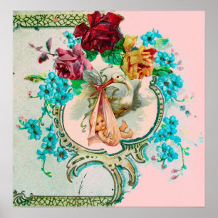 POSTER DOUCHE POUR FILLE BÉBÉ STORK