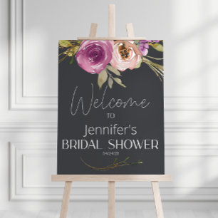 Poster Douche rose poudré floral élégant pour une baby sh