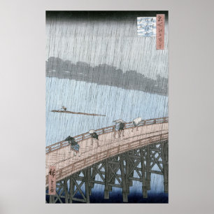 Poster Douche soudaine au-dessus de pont de Shin-Ohashi