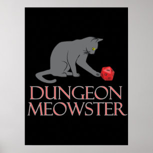 Poster Doungeon Meowster Drôle RPG Chat avec dés