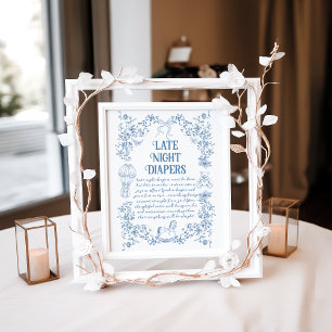 Poster Douteux bleu Vintage Floral Late Night Diapés