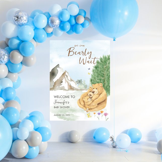 Poster Doux Beige Bois Ours Bébé Accueil (Créateur téléchargé)