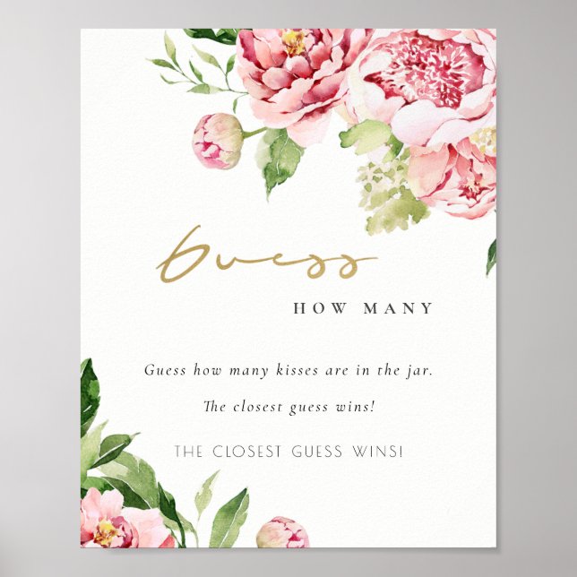 Poster Doux Blush Floral Peony Devine Combien De Baisers (Devant)