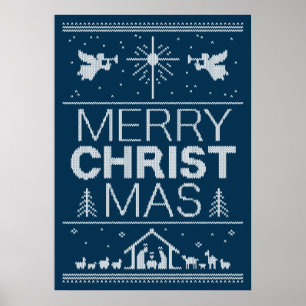 Poster Doux de Noël moche Bleu chrétien religieux