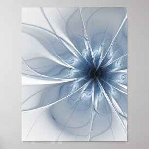 Poster Doux et tendreté bleu fleur imaginaire fractal cu