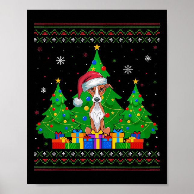 Poster Doux moche arbre de Noël Santa Hat Whippet Chien (Devant)