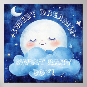 Poster Doux Rêves Bébé Garçon Ciel de Nuit Bleu