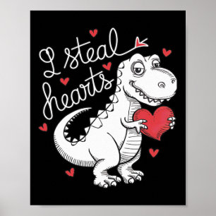Poster Doux Saint-Valentin Dinosaure Je Vole des Cœurs Po