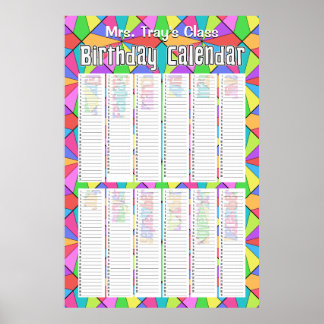 Poster Douze Couleurs Calendrier Anniversaire Personnalis