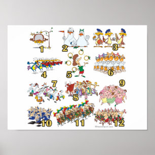 Poster douze jours chansons de noël dessin animé