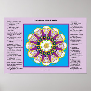 Poster Douze visages de Babaji avec poème