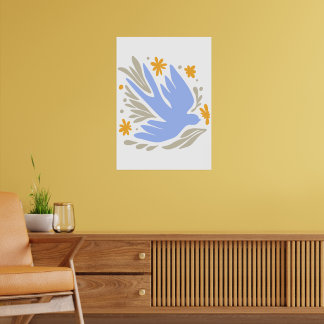 Poster Dove avec Fleurs dans le style folk | Formes moder