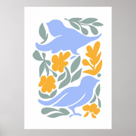 Poster Dove avec Fleurs dans le style folk | Formes moder