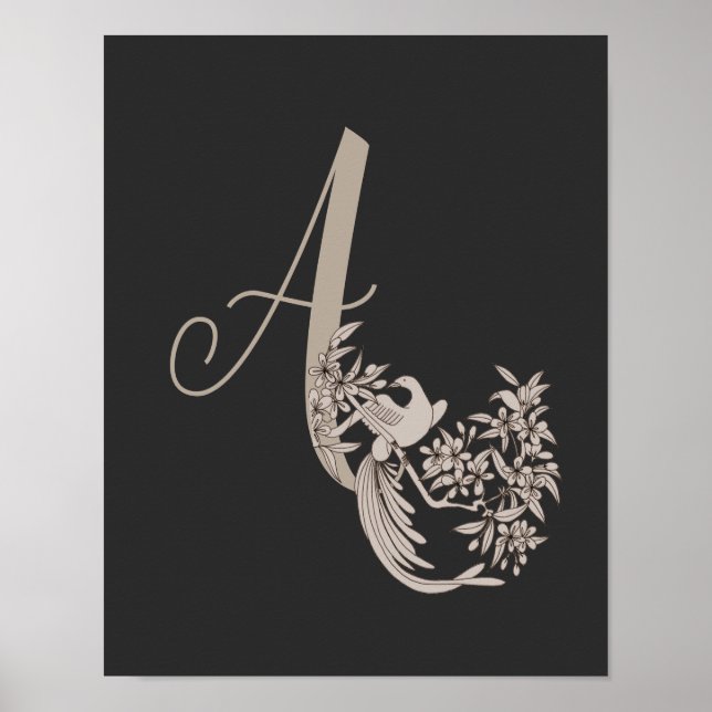 Poster Dove Elegant Monogram Initial A  (Devant)