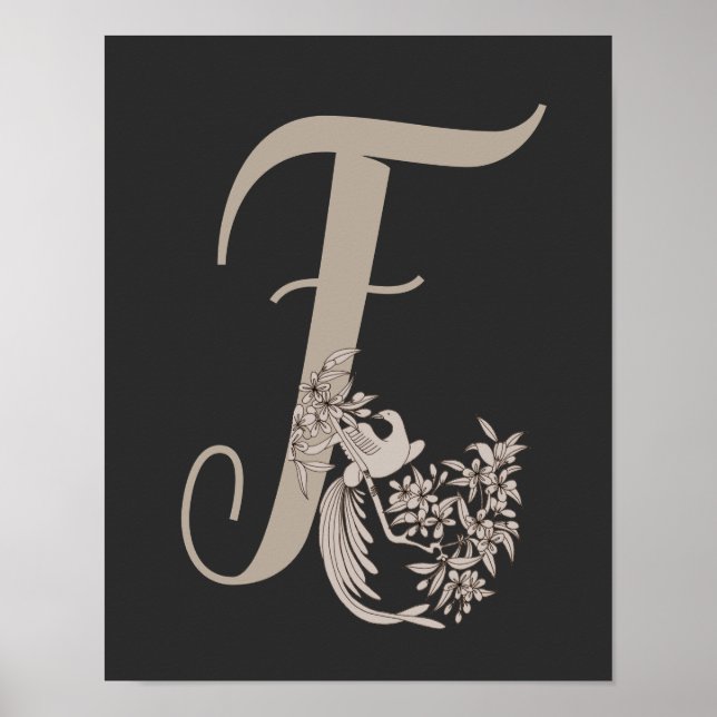 Poster Dove Elegant Monogramme Initiale F (Devant)