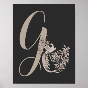 Poster Dove Elegant Monogramme Initiale G Personnalisé