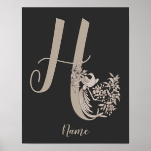 Poster Dove Elegant Monogramme Initiale H Personnalisé
