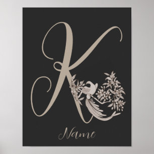 Poster Dove Elegant Monogramme Initiale K Personnalisé