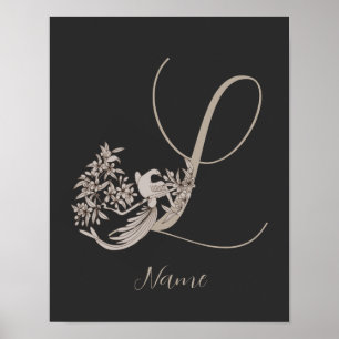 Poster Dove Elegant Monogramme Initiale L Personnalisé