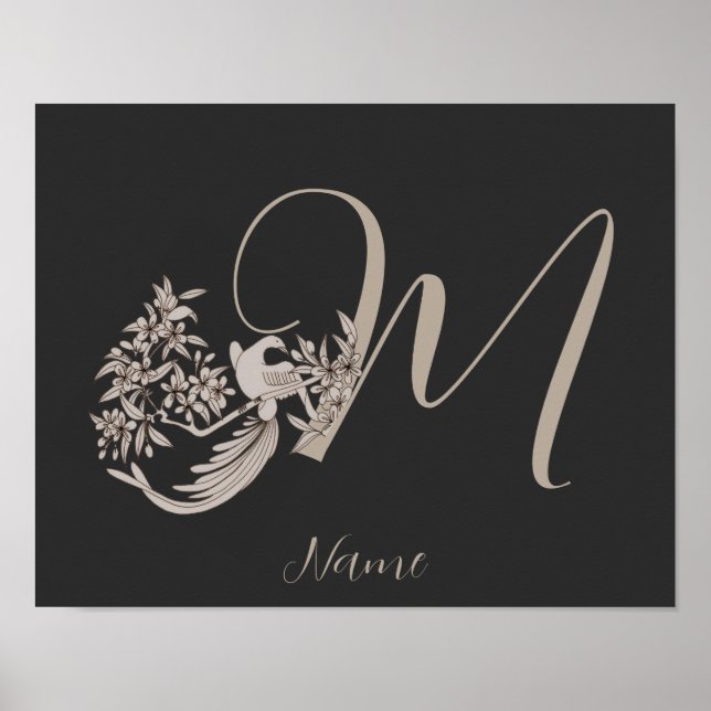 Poster Dove Elegant Monogramme Initiale M Personnalisé (Devant)