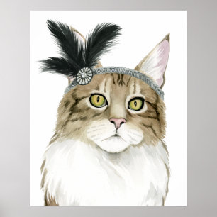 Poster Downton Cat   Orné De Plumes
