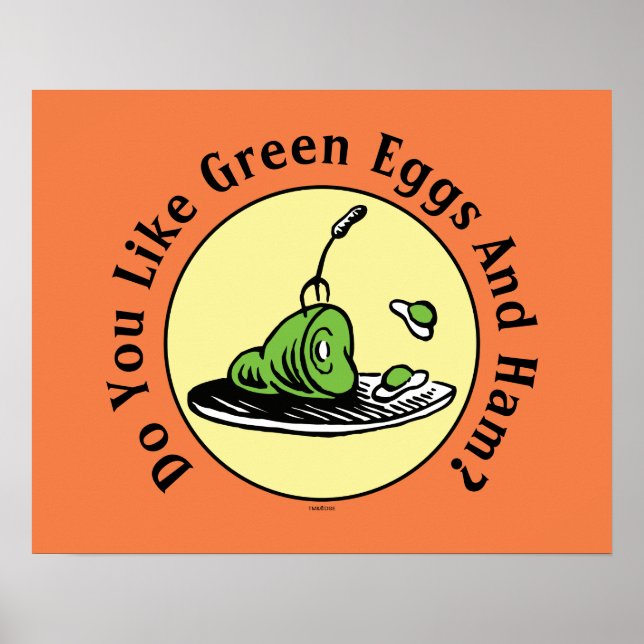 Poster Dr Seuss | Oeufs verts et icône de jambon (Devant)