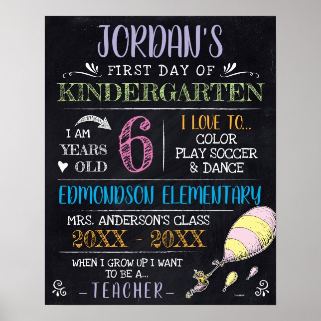 Poster Dr Seuss | Premier ou Dernier jour de l'école (Devant)