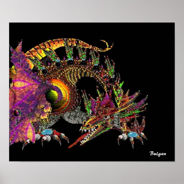 POSTER DRAGO / DRAGON D'OR IMAGINAIRE EN PURPLE ET NOIR (Devant)
