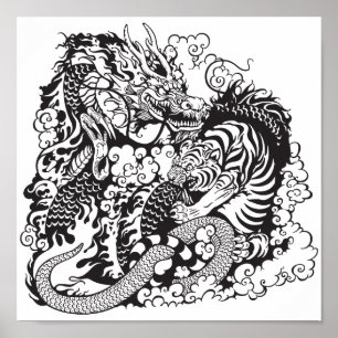 Poster dragon and tiger figfigting
