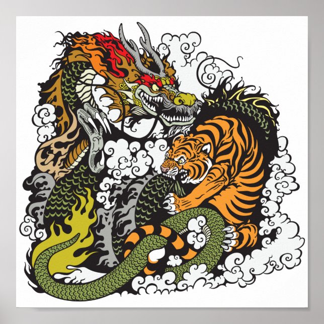 Poster dragon and tiger figfigting (Devant)