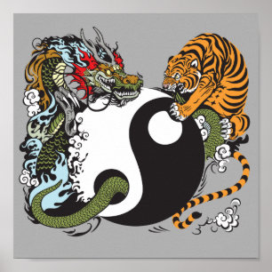 Poster dragon and tiger yin yang