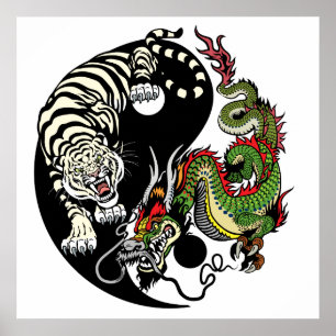 Poster dragon and tiger yin yang