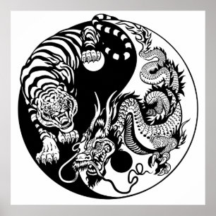 Poster dragon and tiger yin yang
