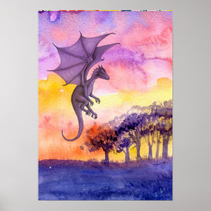 Poster Dragon aquarelle