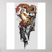 Dragon asiatique contre tigre. ART graphique