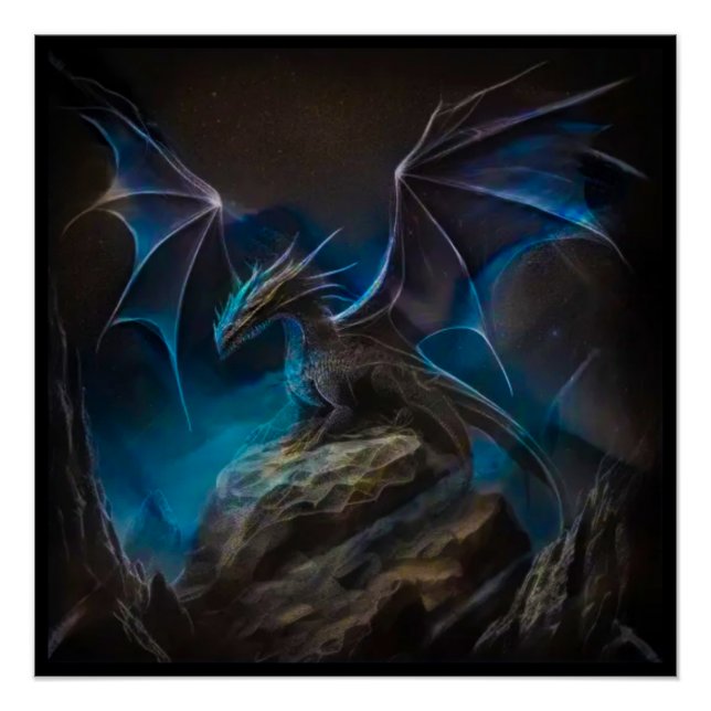 Poster Dragon assis sur un rocher (Devant)