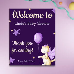 Poster Dragon avec Balloon Girl Baby shower Bienvenue