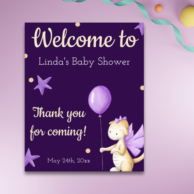 Poster Dragon avec Balloon Girl Baby shower Bienvenue (Créateur téléchargé)