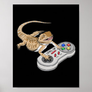 Poster Dragon barbu jouant à un jeu vidéo Reptiles Pagona