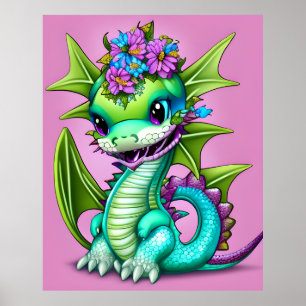 Poster Dragon bébé violet et vert
