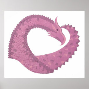 Poster Dragon cardiaque mauve sur blanc