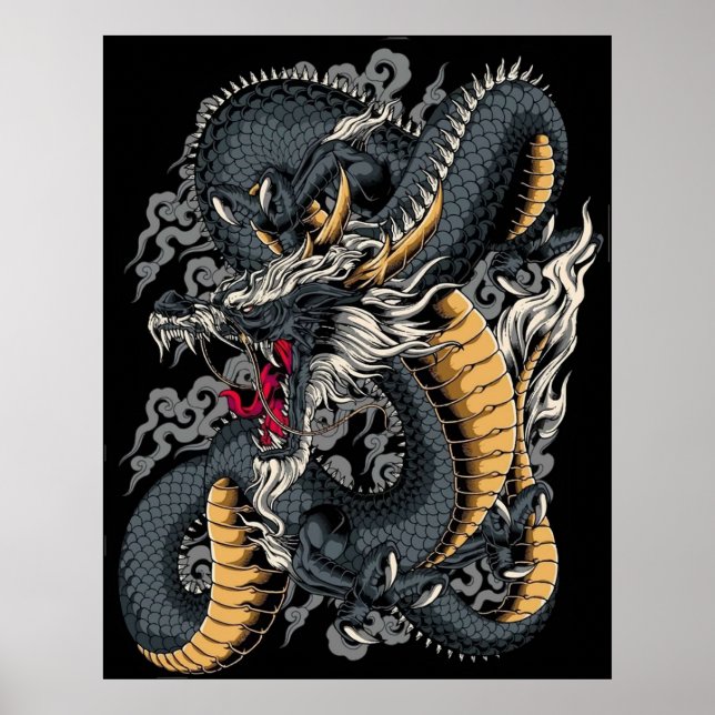 Poster Dragon chinois cool (Devant)